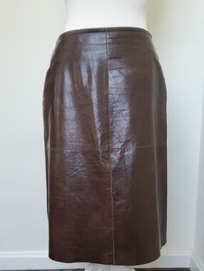EUC Rene Derhy A-Line Leather Skirt In Chocolate Brown Size 8